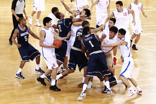 Bayi Rockets Chinese Basketball Team brawl against Georgetown Hoyas